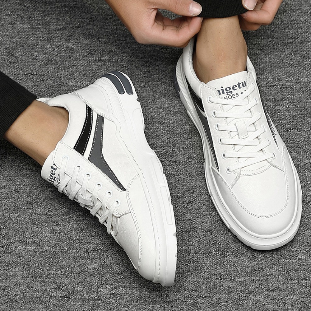 Men's Leather Sports Casual Shoes White Light-Soled Soft Surface Fashion Shoes